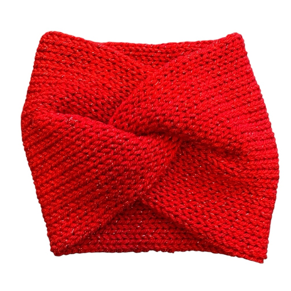 Handmade Shimmer Red Twisted Ear Warmer | Sparkle Knit Holiday Headband